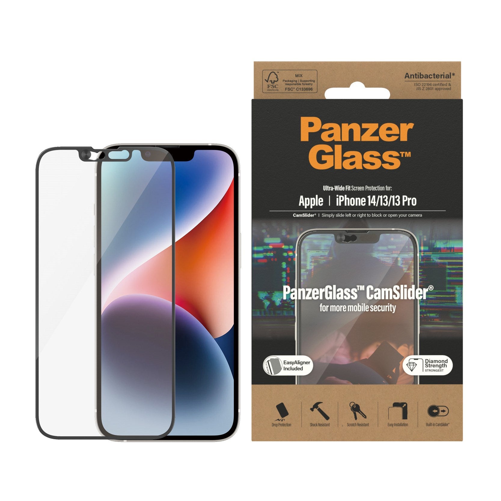 PanzerGlass® CamSlider® Screen Protector iPhone 14 | 13 | 13 Pro | Ultra-Wide Fit w. EasyAligner